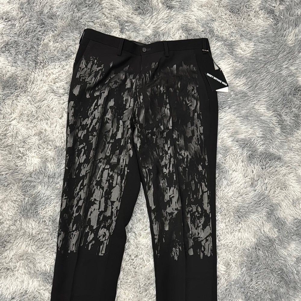 Issey Miyake Black and Gray Dress Pants with Textured Design